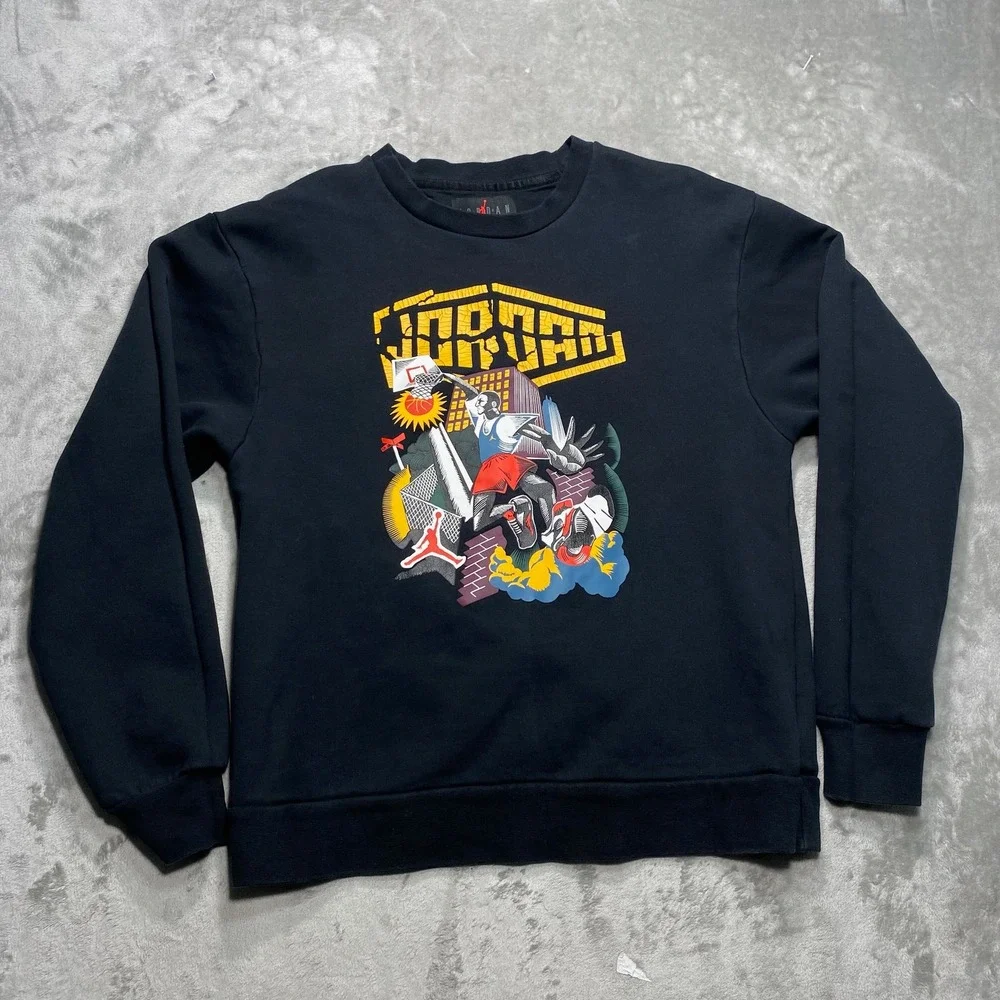 Jordan Nike Shirt Mens M Fleece Crew‎ Neck Pullover Sweatshirt Jumper Black